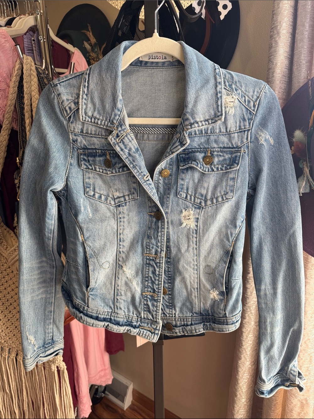 pistola Light Blue Distressed Denim Jacket